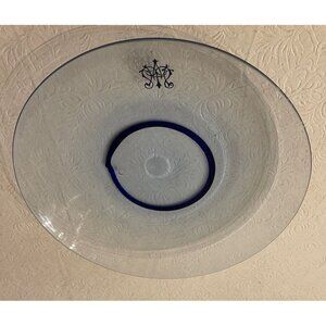 SET 5 Plates Glass Studio Art Hand Blown Clear Blue Trim Monogrammed 10” Mexico